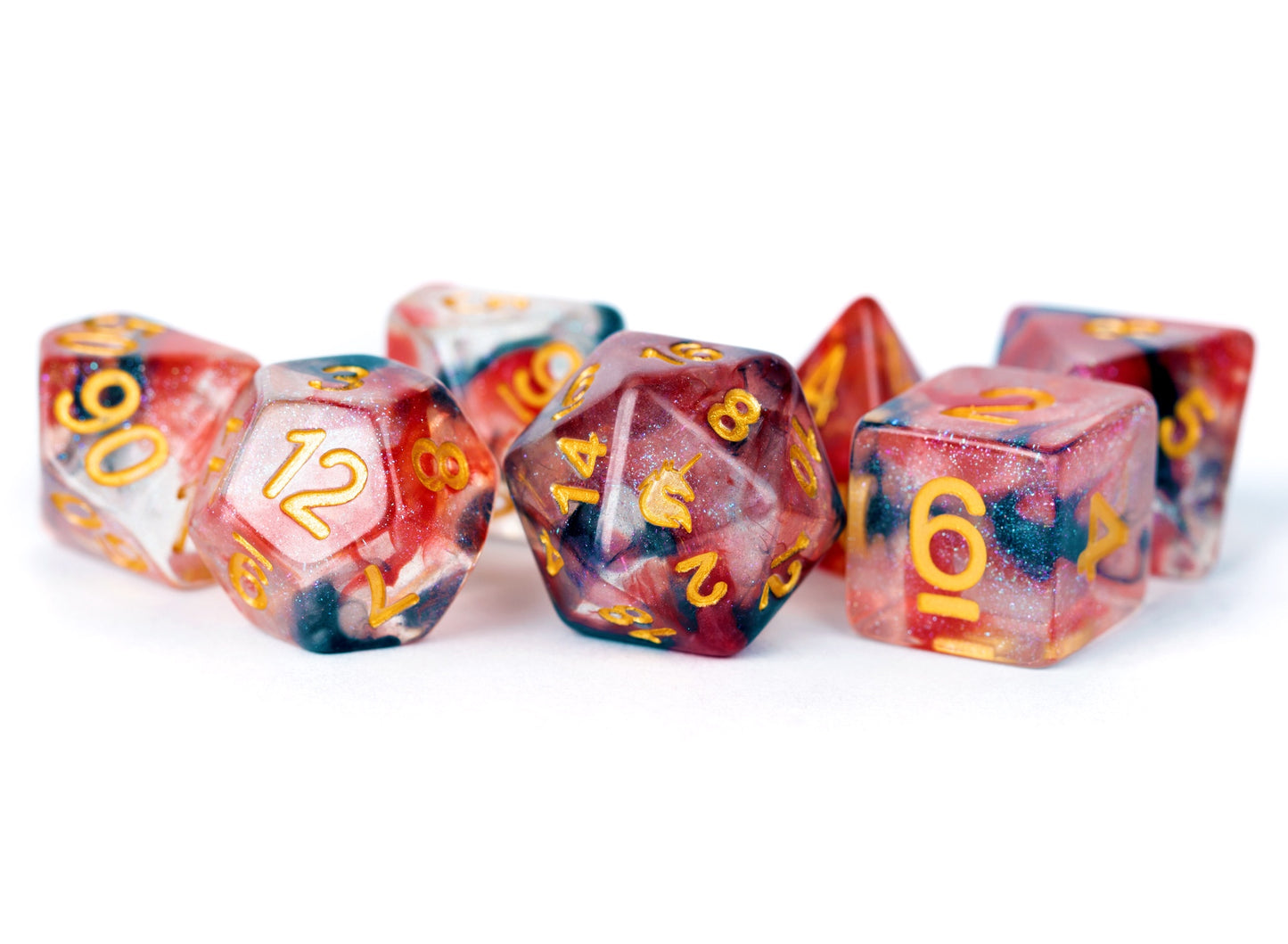 Resin 7 Dice Set Unicorn Phoenix Ash 16mm