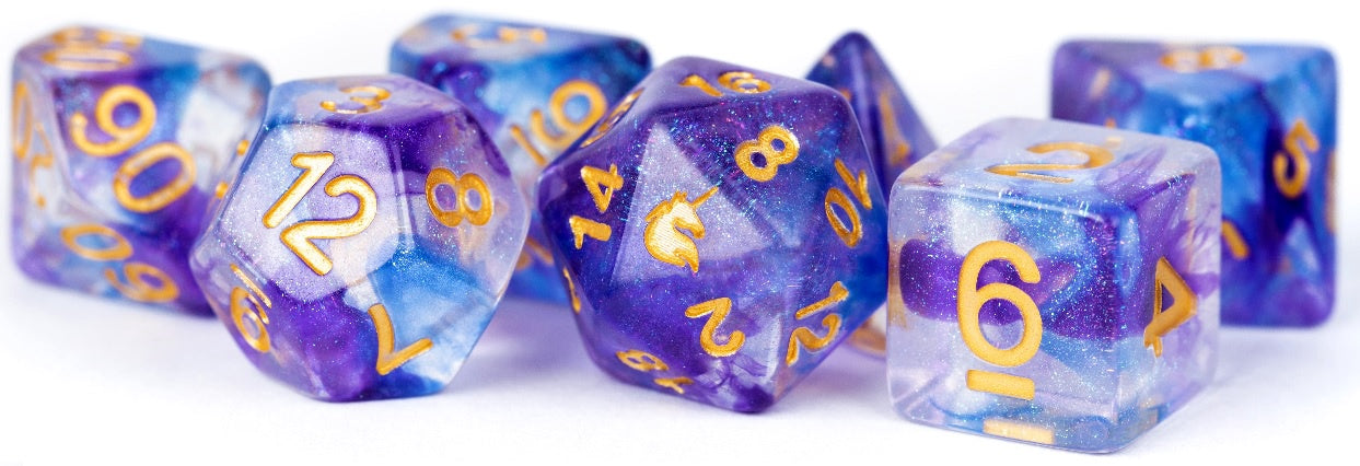 Resin 7 Dice Set Unicorn Midnight Fantasy 16mm (20