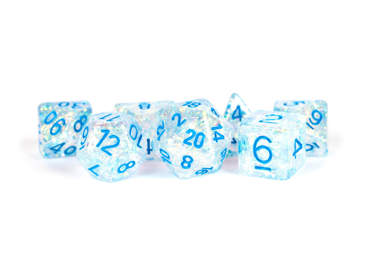 Resin 7 Dice Set Flash Clear W/ Light Blue 16Mm