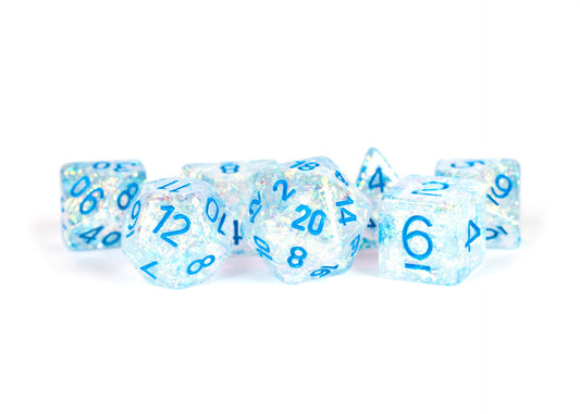 Resin 7 Dice Set Flash Clear W/ Light Blue 16Mm
