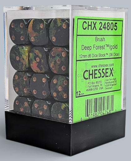 Chessex Brush™ Deep Forest™/gold 12mm Dice Block™ (24805)