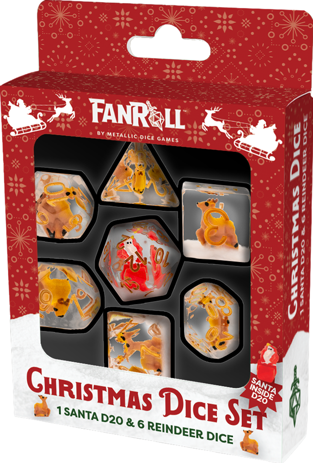 Christmas Resin 7 Dice Set Reindeer + Santa D20