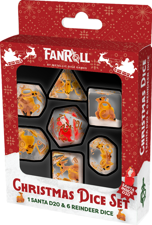 Christmas Resin 7 Dice Set Reindeer + Santa D20
