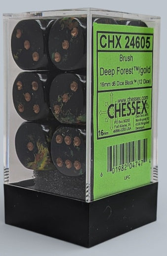 Chessex Brush™ Deep Forest™/gold 16mm Dice Block™ (24605)