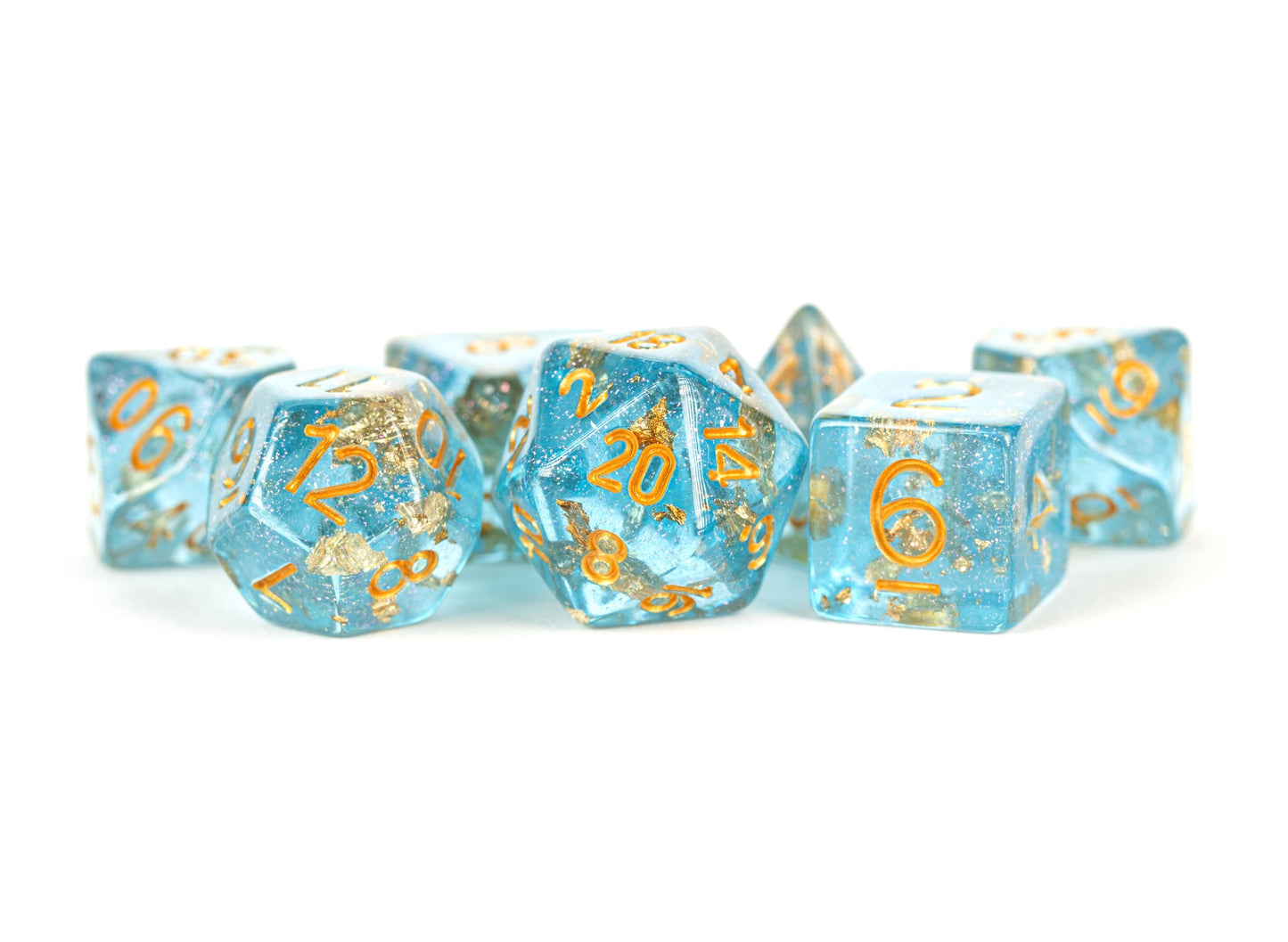 Resin 7 Dice Set Blue W/ Gold Foil 16Mm