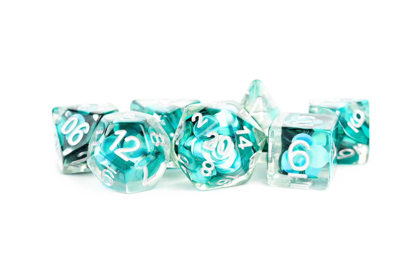Resin 7 Dice Set Mermaid Scales Inclusion 16Mm