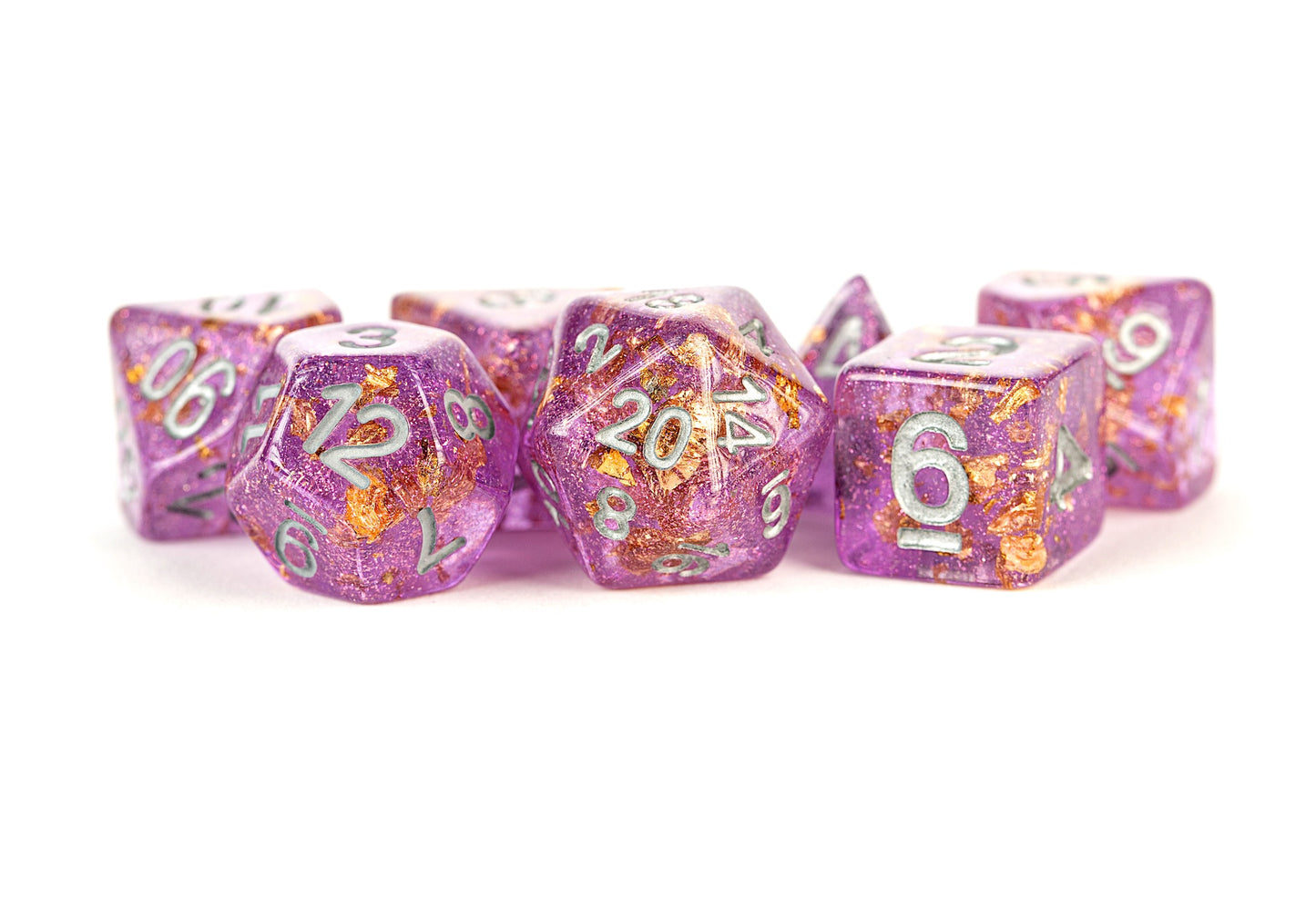 Resin 7 Dice Set Purple W/ Gold Foil 16Mm