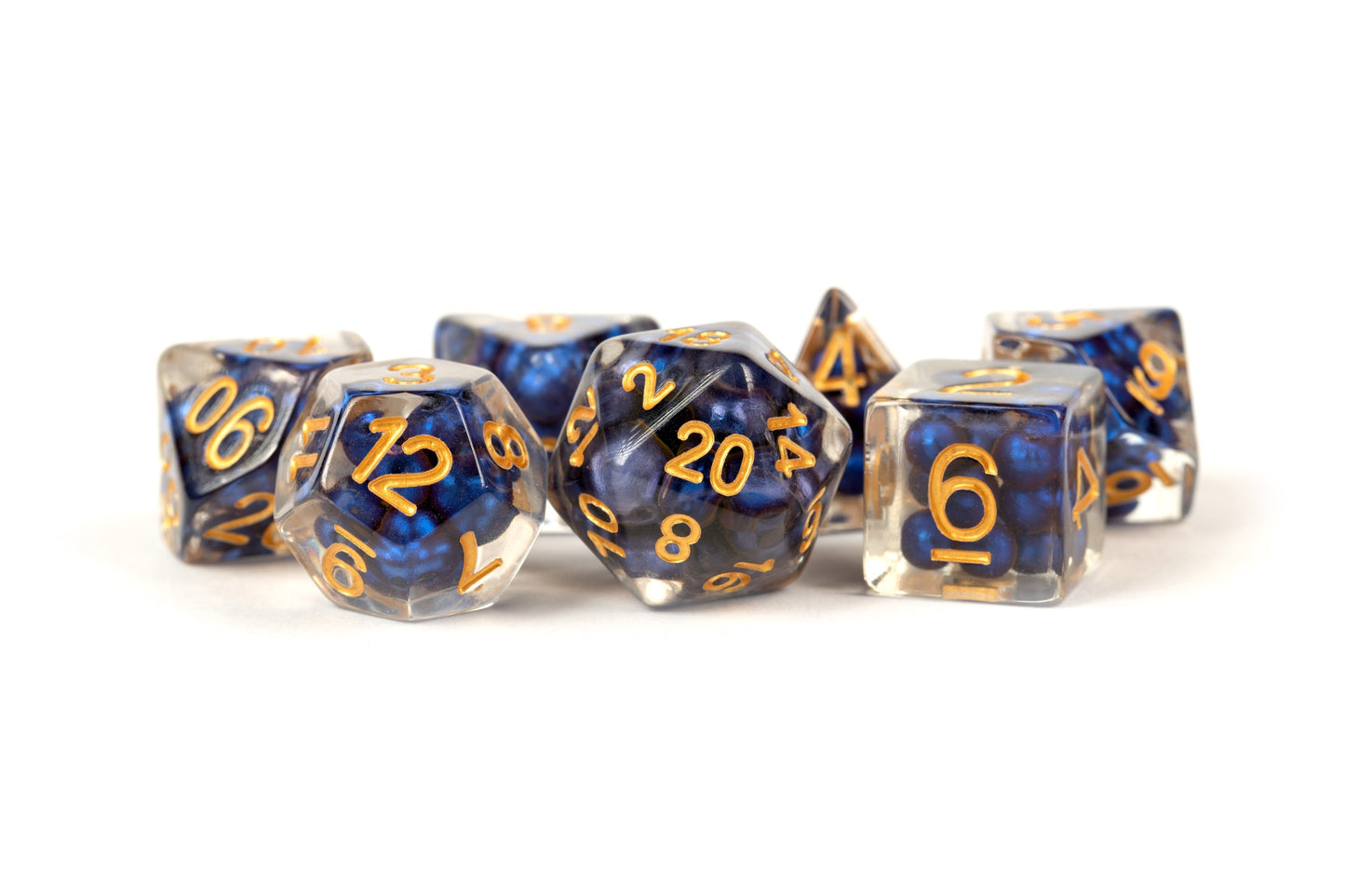 Resin 7 Dice Set Pearl Royal Blue W/gold 16mm