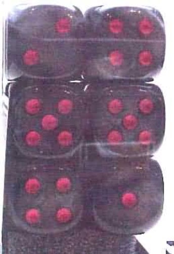 Velvet 12 * D6 Black / Red 16mm Chessex Dice (CHX27678)