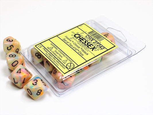 Festive 10 * D10 Circus / Black Chessex Dice (CHX27242)
