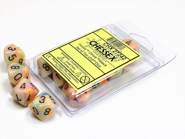 Festive 10 * D10 Circus / Black Chessex Dice (CHX27242)