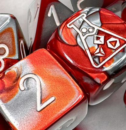 Gemini 7-die Set Polyhedral Red- Steel/white