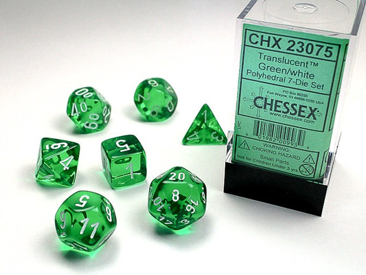 Translucent 7-Die Set Green / White - New Version Chessex Dice (CHX23075)