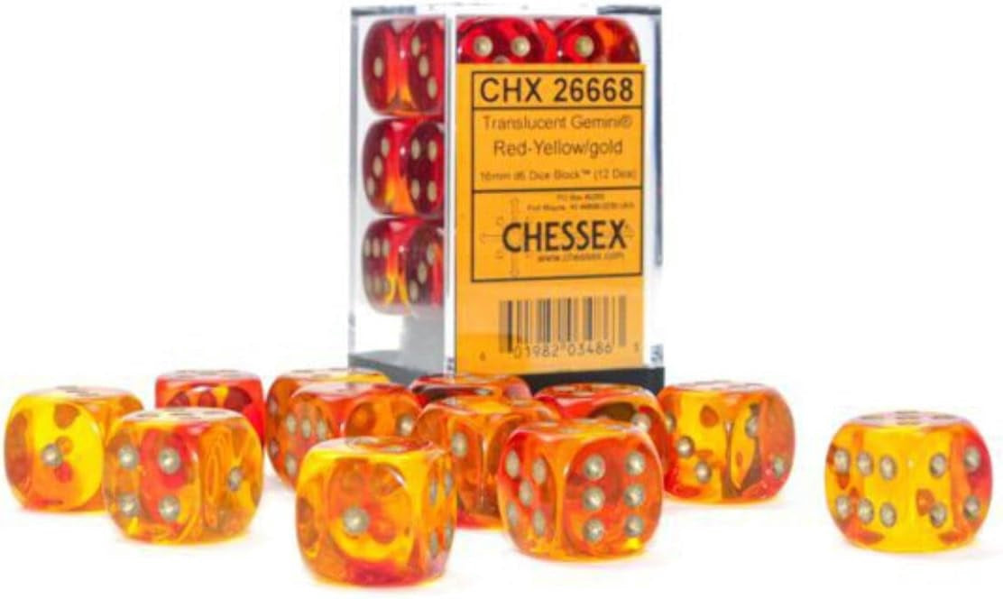 Gemini 12d6 Translucent Red- Yellow/gold 16mm