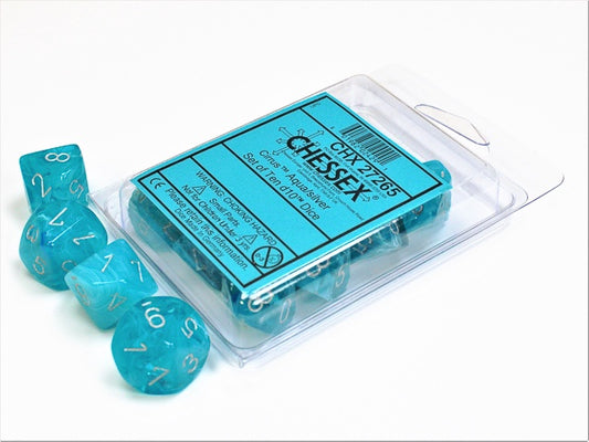 Cirrus 10 * D10 Aqua / Silver Chessex Dice (CHX27265)