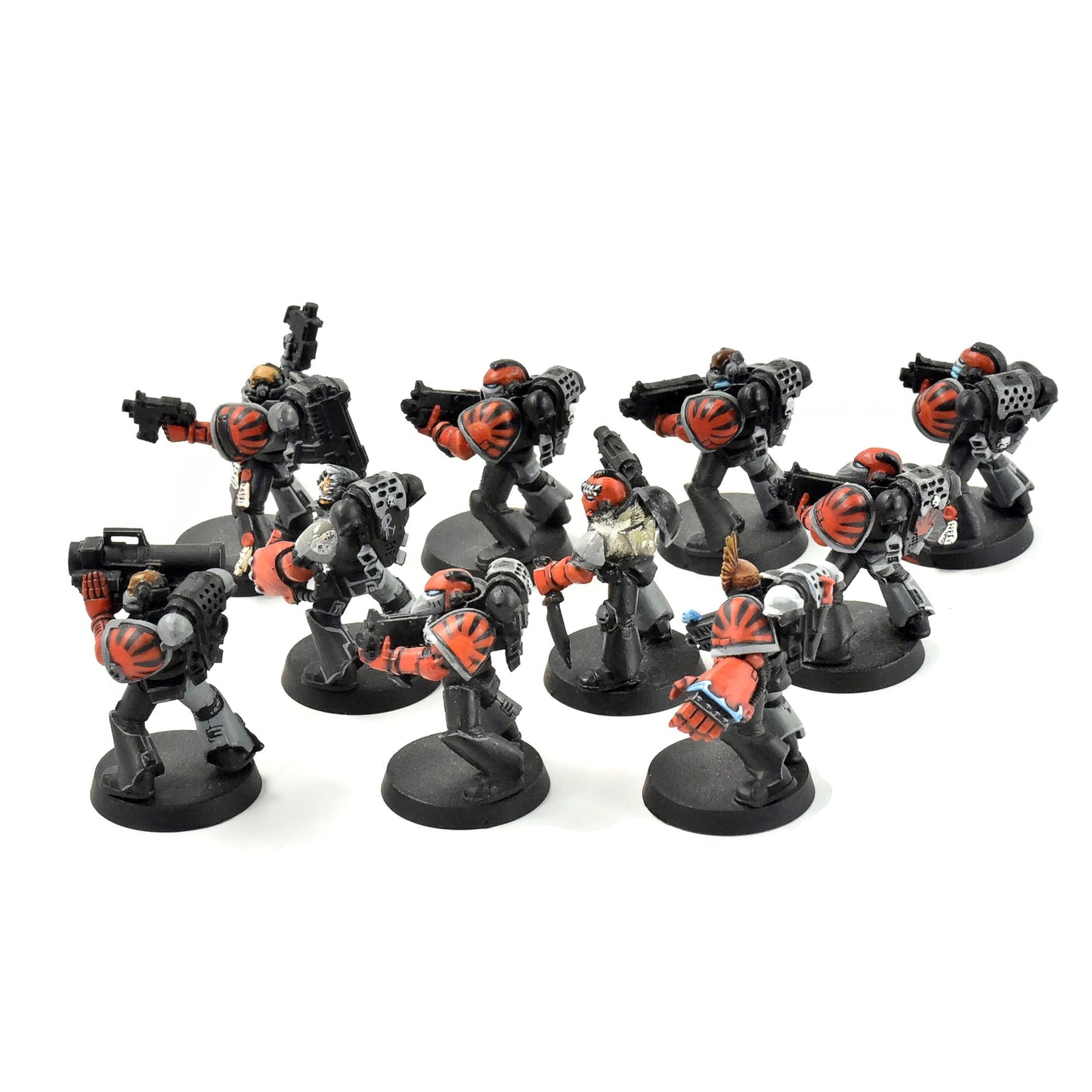 SPACE MARINES 10 Marines Converted #2 WELL PAINTED missing 1 backpack 40K