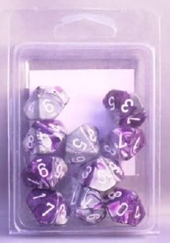 Gemini 10 * D10 Purple-Steel / White Chessex Dice (CHX26232)