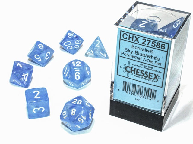 Borealis 7-Die Set Sky Blue / White Luminary Chessex Dice (CHX27586)