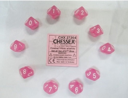 Frosted 10 * D10 Pink / White Chessex Dice (CHX27264)
