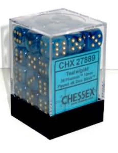 Phantom 36 * D6 Teal / Gold 12mm Chessex Dice (CHX27889)