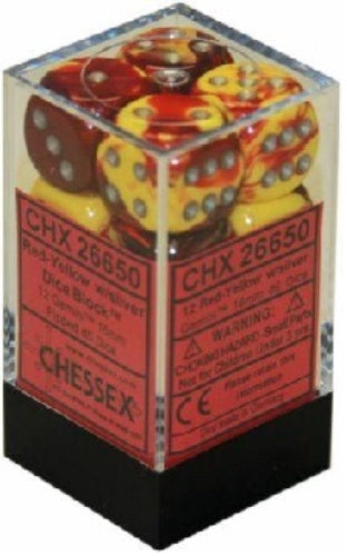 Gemini 12 * D6 Red-Yellow / Silver 16mm Chessex Dice (CHX26650)