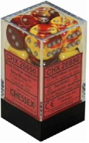 Gemini 12 * D6 Red-Yellow / Silver 16mm Chessex Dice (CHX26650)