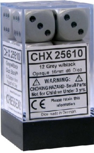 Opaque 12 * D6 Dark Grey / Black 16mm Chessex Dice (CHX25610)