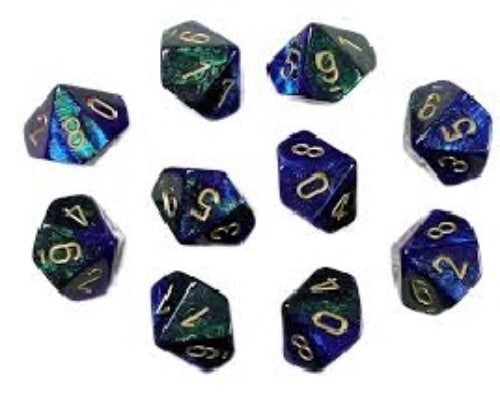Gemini 10 * D10 Blue-Green / Gold Chessex Dice (CHX26236)