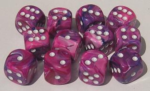 Festive 12 * D6 Violet /  White 16mm Chessex Dice (CHX27657)
