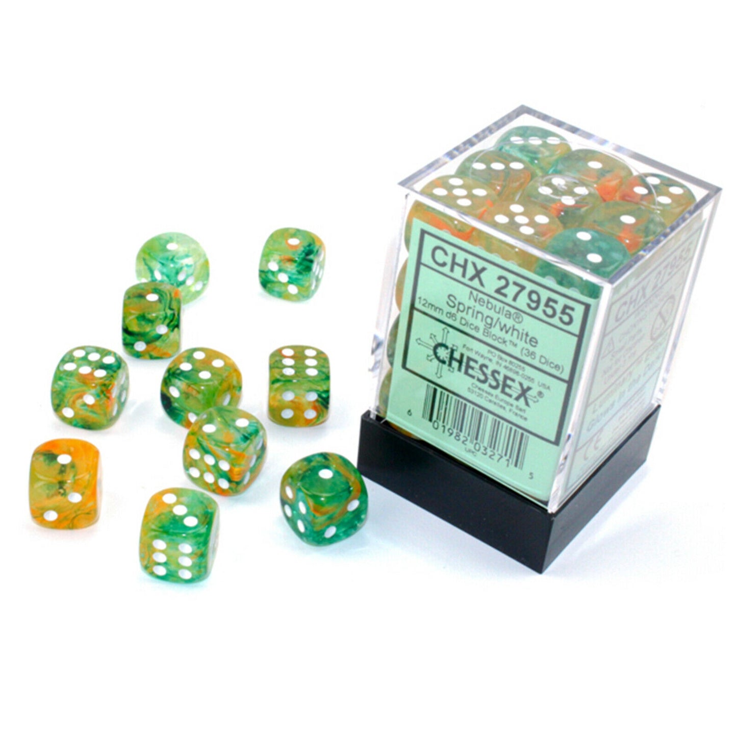 Nebula 36 * D6 Spring / White Luminary 12mm Chessex Dice (CHX27955)