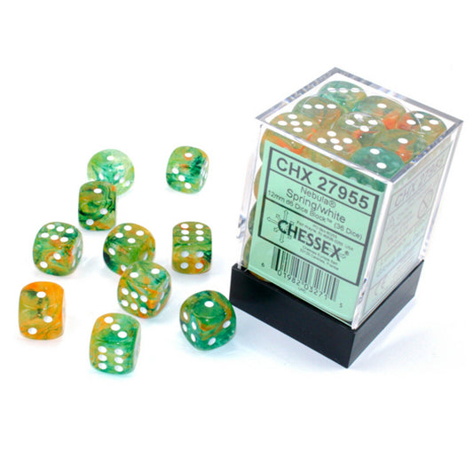 Nebula 36 * D6 Spring / White Luminary 12mm Chessex Dice (CHX27955)