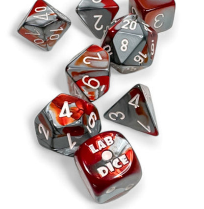 Gemini 7-die Set Polyhedral Red- Steel/white
