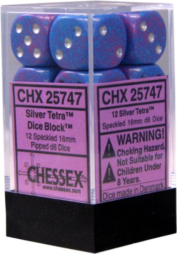 Speckled 12 * D6 Silver Tetra 16mm Chessex Dice (CHX25747)