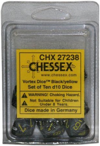Vortex 10 * D10 Black / Yellow Chessex Dice (CHX27238*)