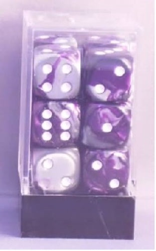 Gemini 12 * D6 Purple-Steel / White 16mm Chessex Dice (CHX26632)