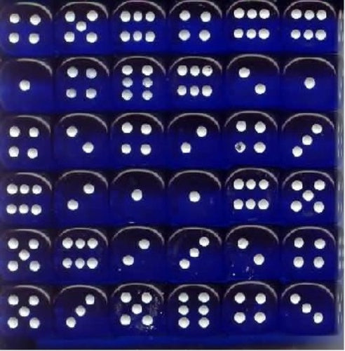 Translucent 36 * D6 Blue / White 12mm Chessex Dice (CHX23806)