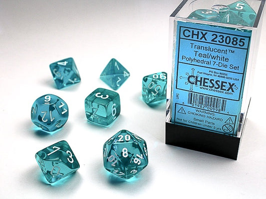 Translucent 7-Die Set Teal / White - New Version Chessex Dice (CHX23085)