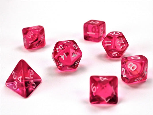 Translucent Mini-Polyhedral Pink / White 7-Die Set Chessex Dice (CHX23064)