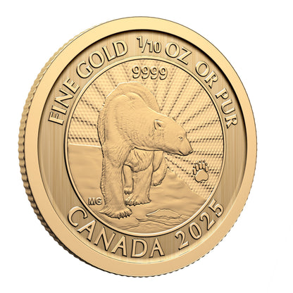 2025 The Majestic Polar Bear – 1/10 oz. 99.99% Pure Gold Coin (Premium Bullion)(249590)