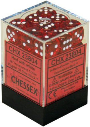 Translucent 36 * D6 Red / White 12mm Chessex Dice (CHX23804)