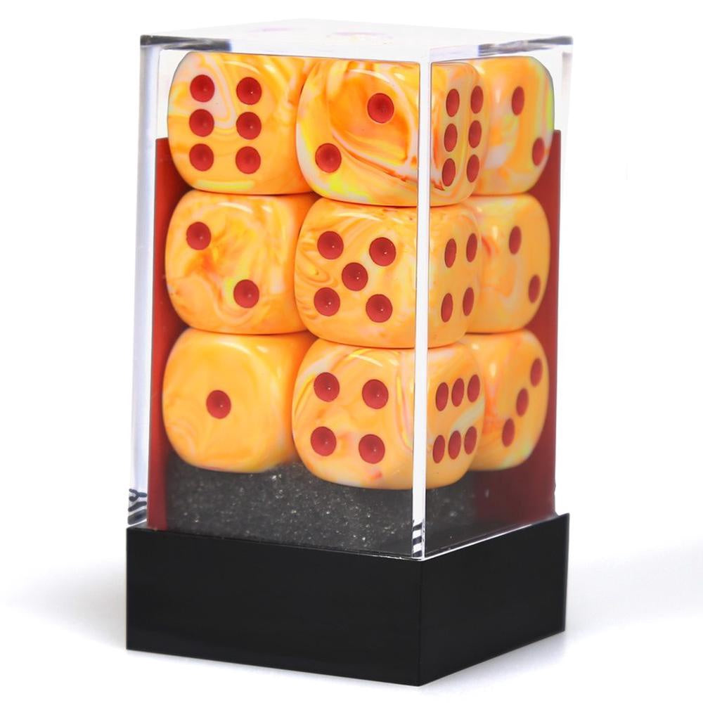 Festive 12 * D6 Sunburst / Red 16mm Chessex Dice (CHX27653)