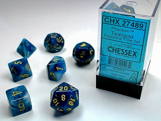 Phantom 7-Die Set Teal / Gold Chessex Dice (CHX27489)