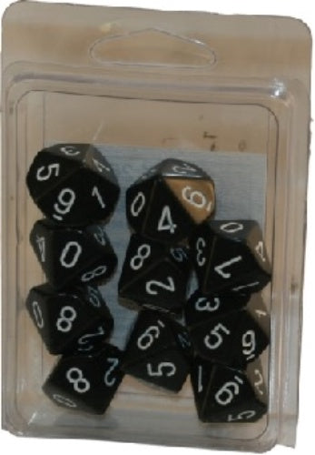 Opaque 10 * D10 Black / White Chessex Dice (CHX26208)