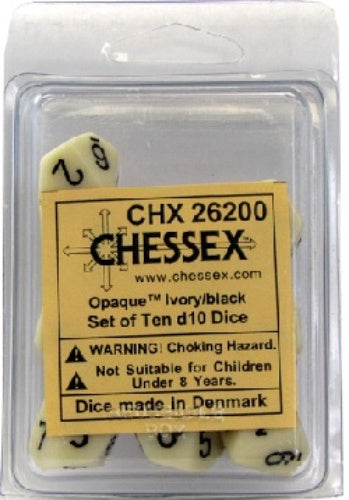 Opaque 10 * D10 Ivory / Black Chessex Dice (CHX26200)