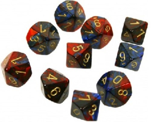 Gemini 10 * D10 Blue-Red / Gold Chessex Dice (CHX26229)