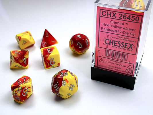 Gemini 7-Die Set Red-Yellow / Silver Chessex Dice (CHX26450)
