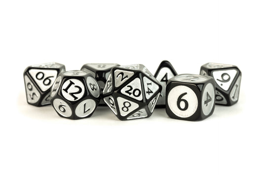 Enamel Acrylic 7 Dice Set Black W/ Silver 16mm