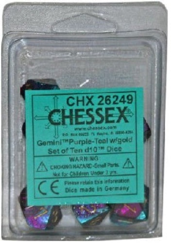 Gemini 10 * D10 Purple-Teal / Gold Chessex Dice (CHX26249)