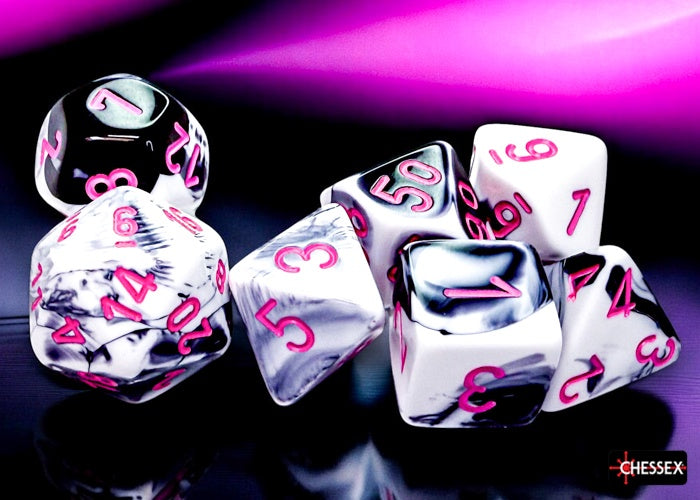 Gemini 7-Die Black-White / Pink Chessex Dice (CHX26469)