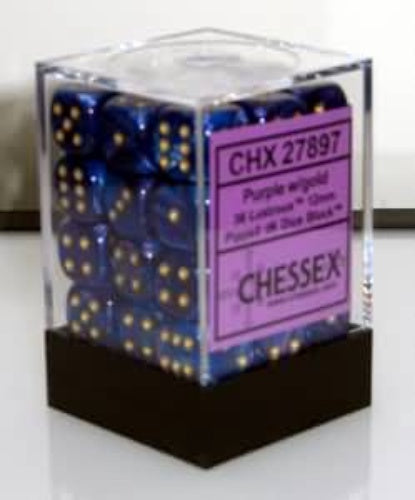 Lustrous 36 * D6 Purple / Gold 12mm Chessex Dice (CHX27897)